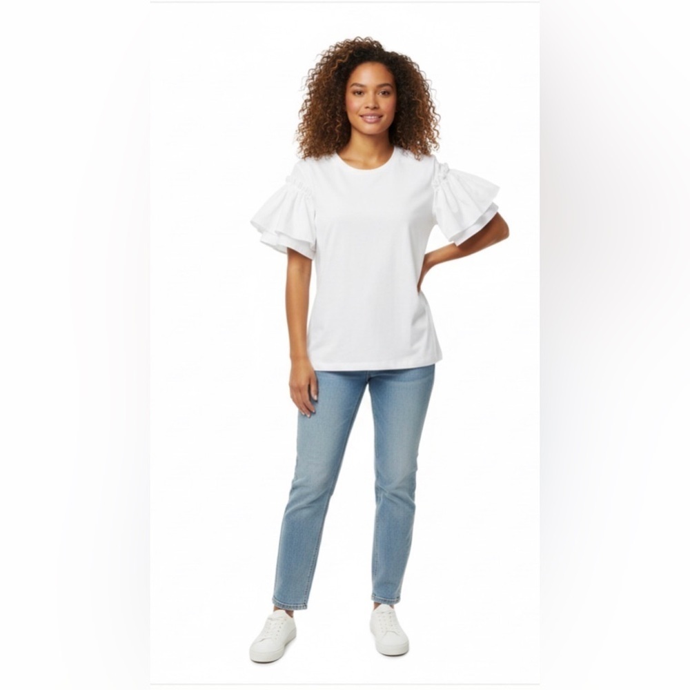 Imperial White Ruffled Sleeve T-Shirt - Chic Puff Sleeves!